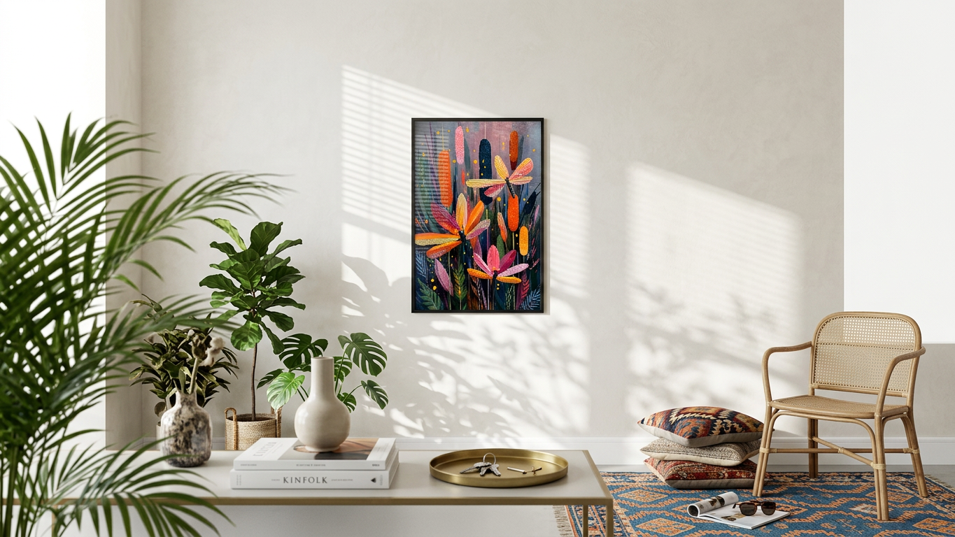 Whimsical & Ethereal Dragonfly Meadow Art | Tangerine & Indigo Tones | Ethereal, nature-inspired whimsy | Gift for Nature Lovers | Digital Download