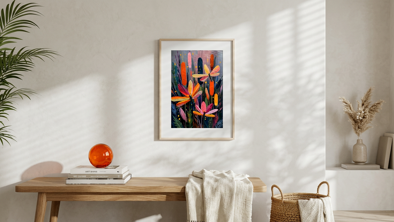 Whimsical & Ethereal Dragonfly Meadow Art | Tangerine & Indigo Tones | Ethereal, nature-inspired whimsy | Gift for Nature Lovers | Digital Download