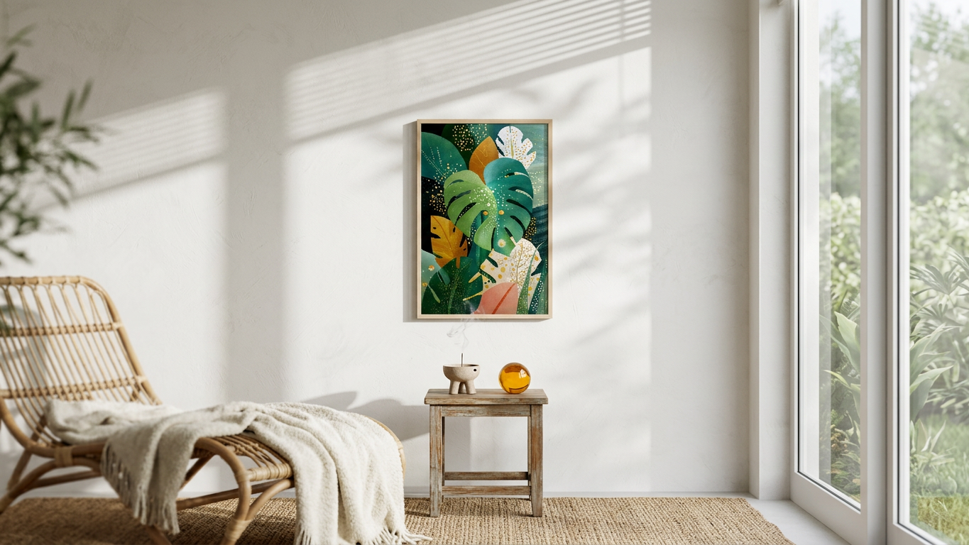 Ethereal & Lush Tropical Leaves Art | Emerald & Gold Tones | Lush, calming, tropical escape | Gift for Nature Lovers | Digital Download