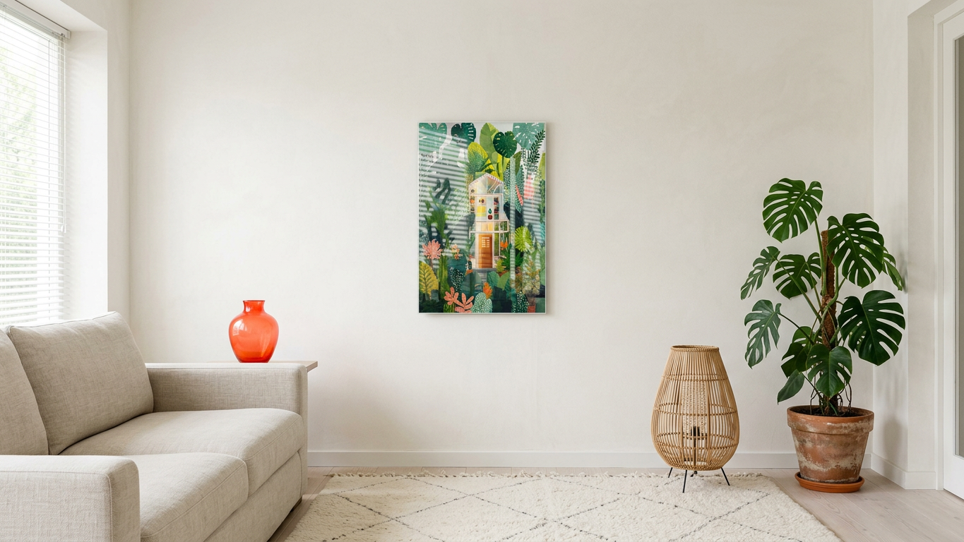Lush & Serene Glass Greenhouse Art | Emerald & Amber Tones | Botanical serenity captured | Gift for Nature Lovers | Digital Download