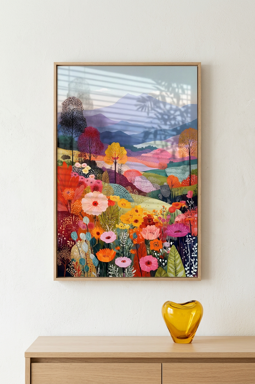 Ethereal & Serene Floral Meadow Art | Pastel Pink & Golden Yellow Tones | Ethereal mountain meadow escape | Gift for Cat Lovers | Digital Download