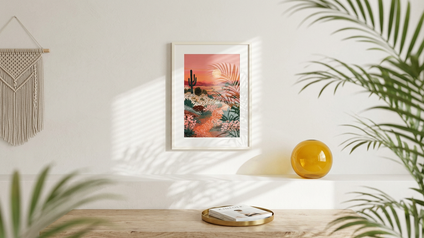 Ethereal & Serene Sonoran Desert Bloom Art | Coral & Apricot Tones | Warmth in Pointillist Harmony | Digital Download