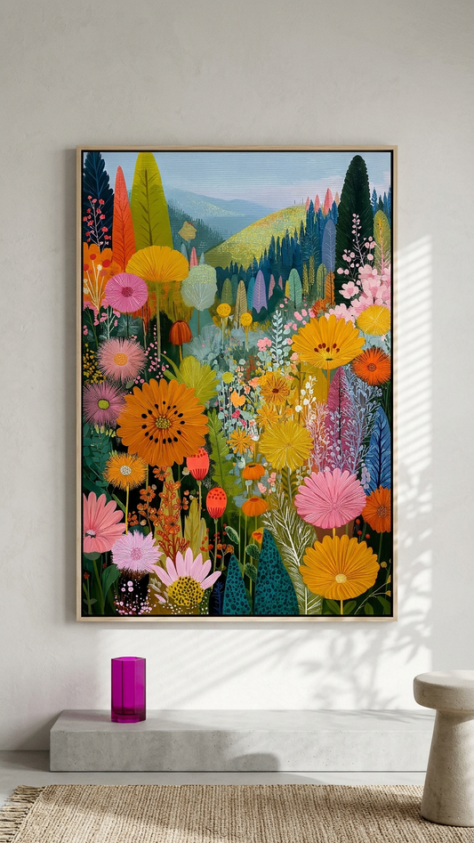 Whimsical & Joyful Floral Meadow Art | Sunny Yellow & Petal Pink Tones | Joyful, blooming meadow escape | Gift for Nature Lovers | Digital Download