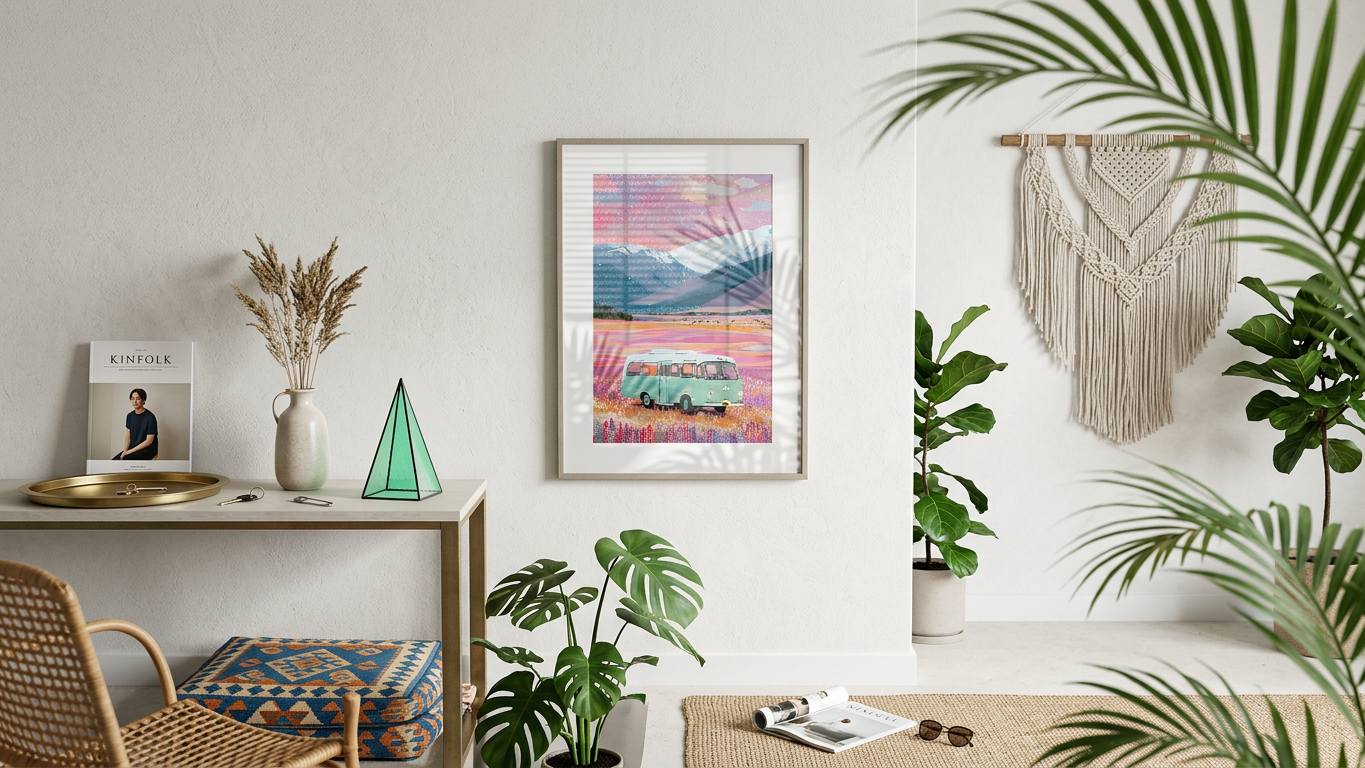 Ethereal & Nostalgic Vintage Bus Art | Mint & Lavender Tones | Ethereal wanderlust in art | Gift for Travel Lovers | Digital Download