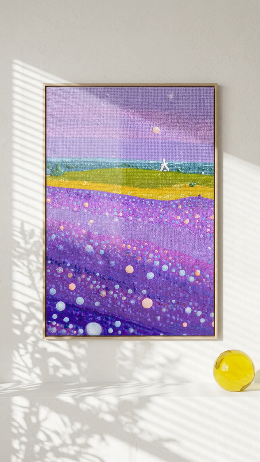 Lavender & Chartreuse Lavender Field Painting | Impressionism Style | Meditation Space Decor | Digital Download