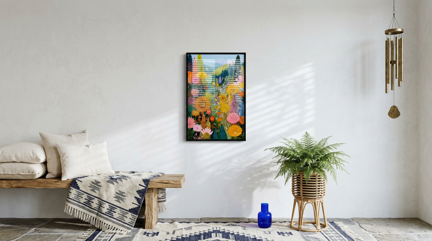Whimsical & Joyful Floral Meadow Art | Sunny Yellow & Petal Pink Tones | Joyful, blooming meadow escape | Gift for Nature Lovers | Digital Download