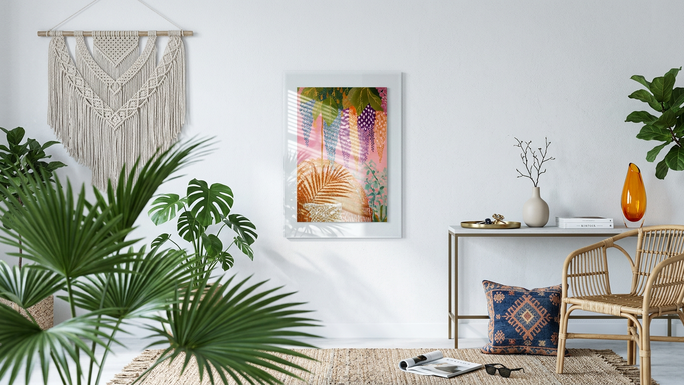 Rose Quartz & Tangerine Wisteria Canopy Painting | Naive Style | Sunlit Solarium Decor | Digital Download