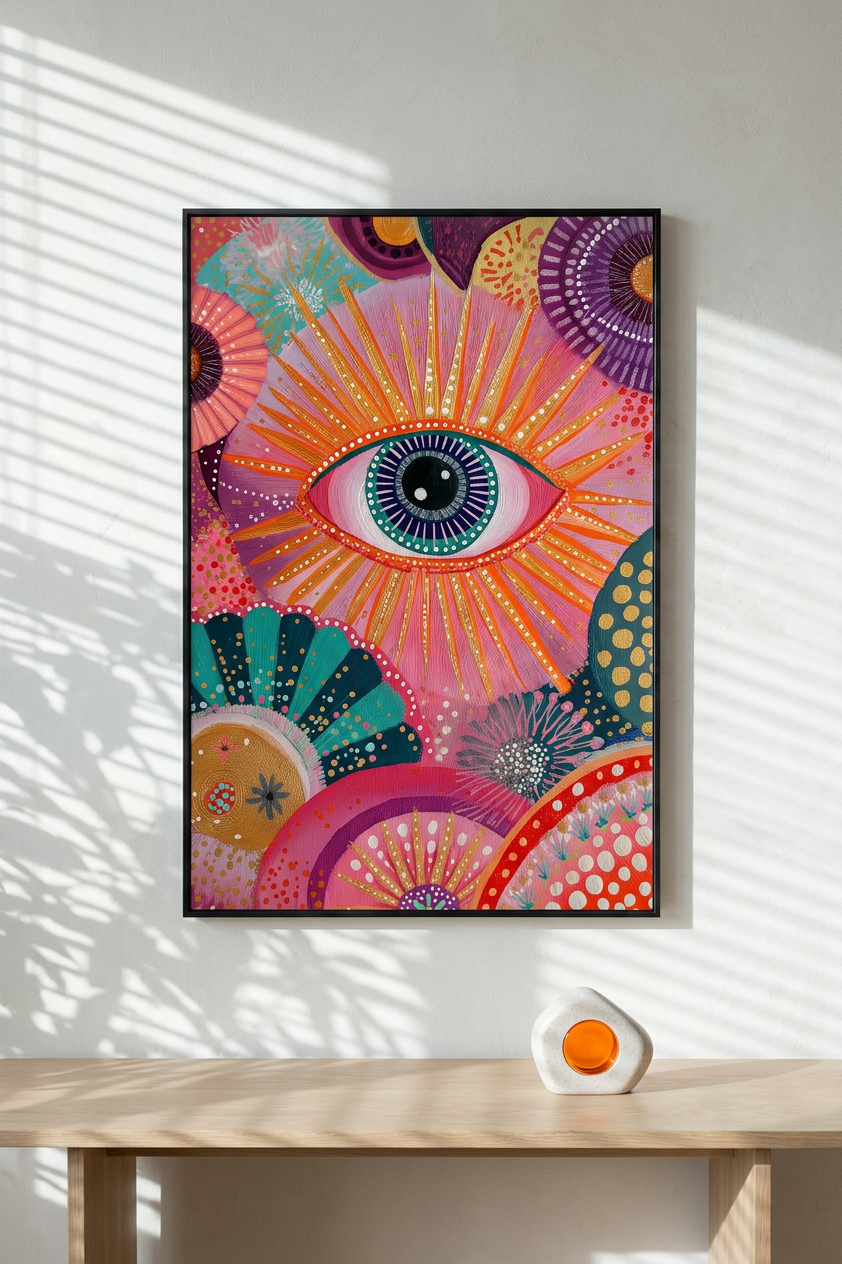 Fuschia & Gold Mystic Eye Painting | Psychedelic Style | Meditation Space Decor | Digital Download