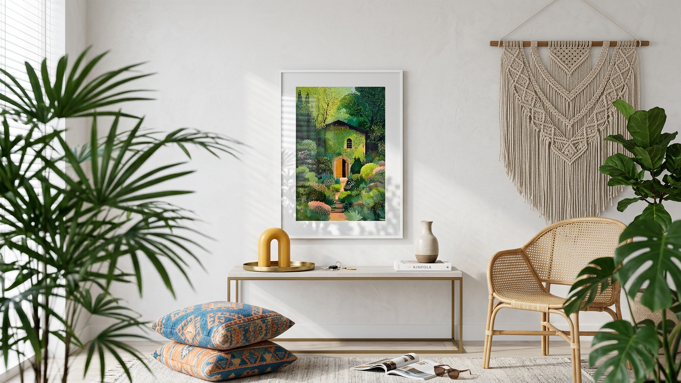 Emerald & Amber Secret Garden Cottage Painting | Impressionist Style | Sunroom Retreat Decor | Digital Download