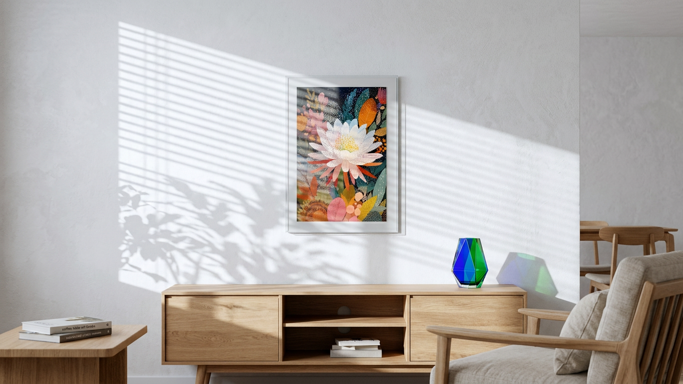 Ethereal & Serene White Lotus Bloom Art | Ivory & Teal Tones | Serenity in floral form | Gift for Flower Lovers | Digital Download