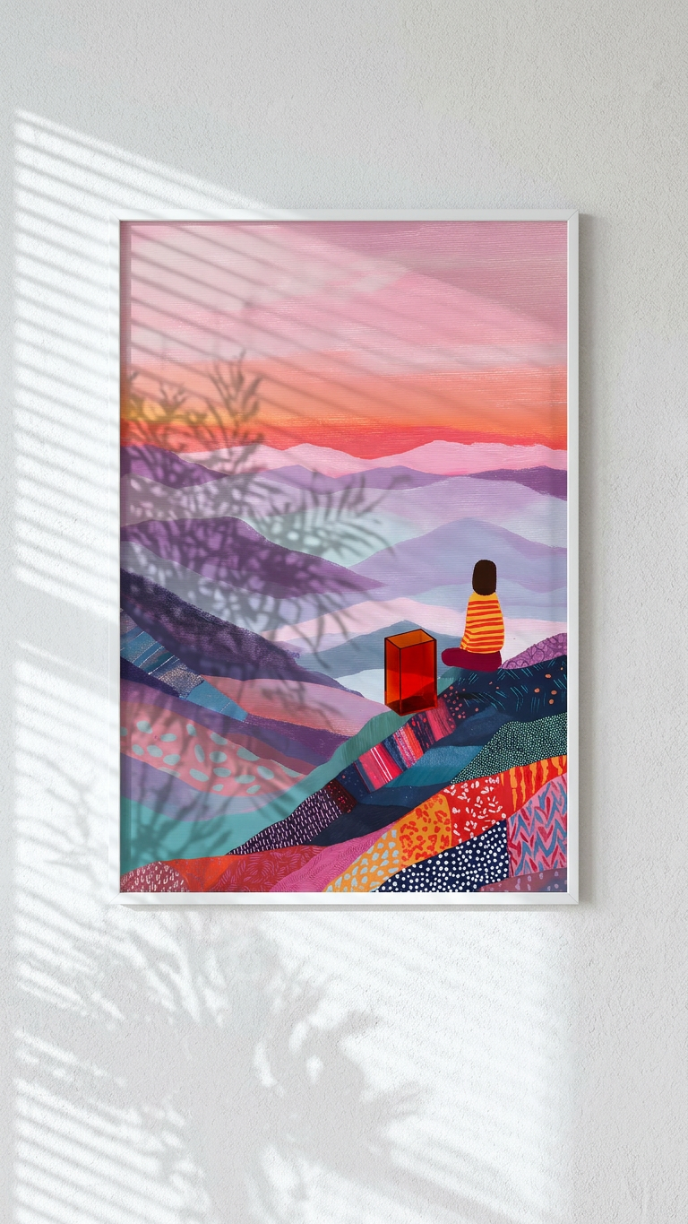Ethereal & Serene Meditative Figure Art | Rose Quartz & Teal Tones | Serenity in colorful layers | Gift for Serenity Seekers | Digital Download