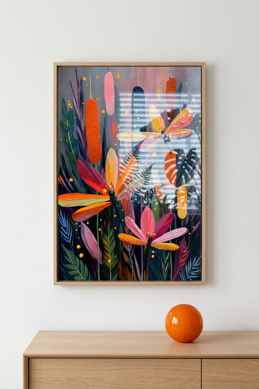 Whimsical & Ethereal Dragonfly Meadow Art | Tangerine & Indigo Tones | Ethereal, nature-inspired whimsy | Gift for Nature Lovers | Digital Download