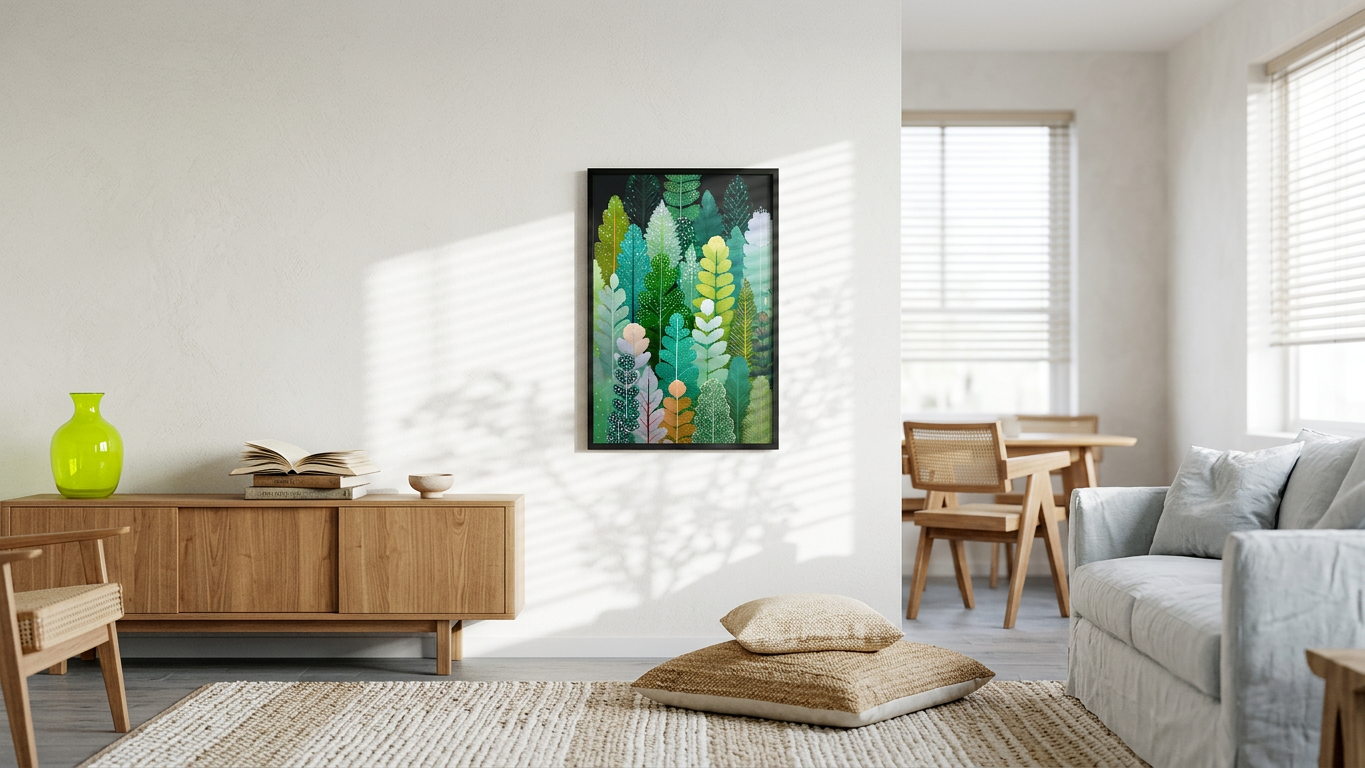 Emerald & Chartreuse Verdant Leaves Painting | Contemporary Style | Sunlit Conservatory Decor | Digital Download