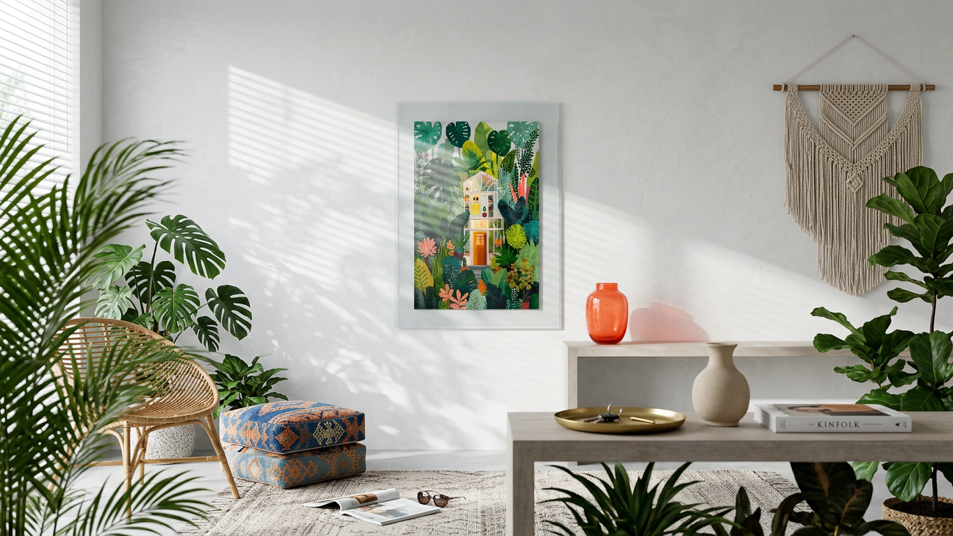 Lush & Serene Glass Greenhouse Art | Emerald & Amber Tones | Botanical serenity captured | Gift for Nature Lovers | Digital Download