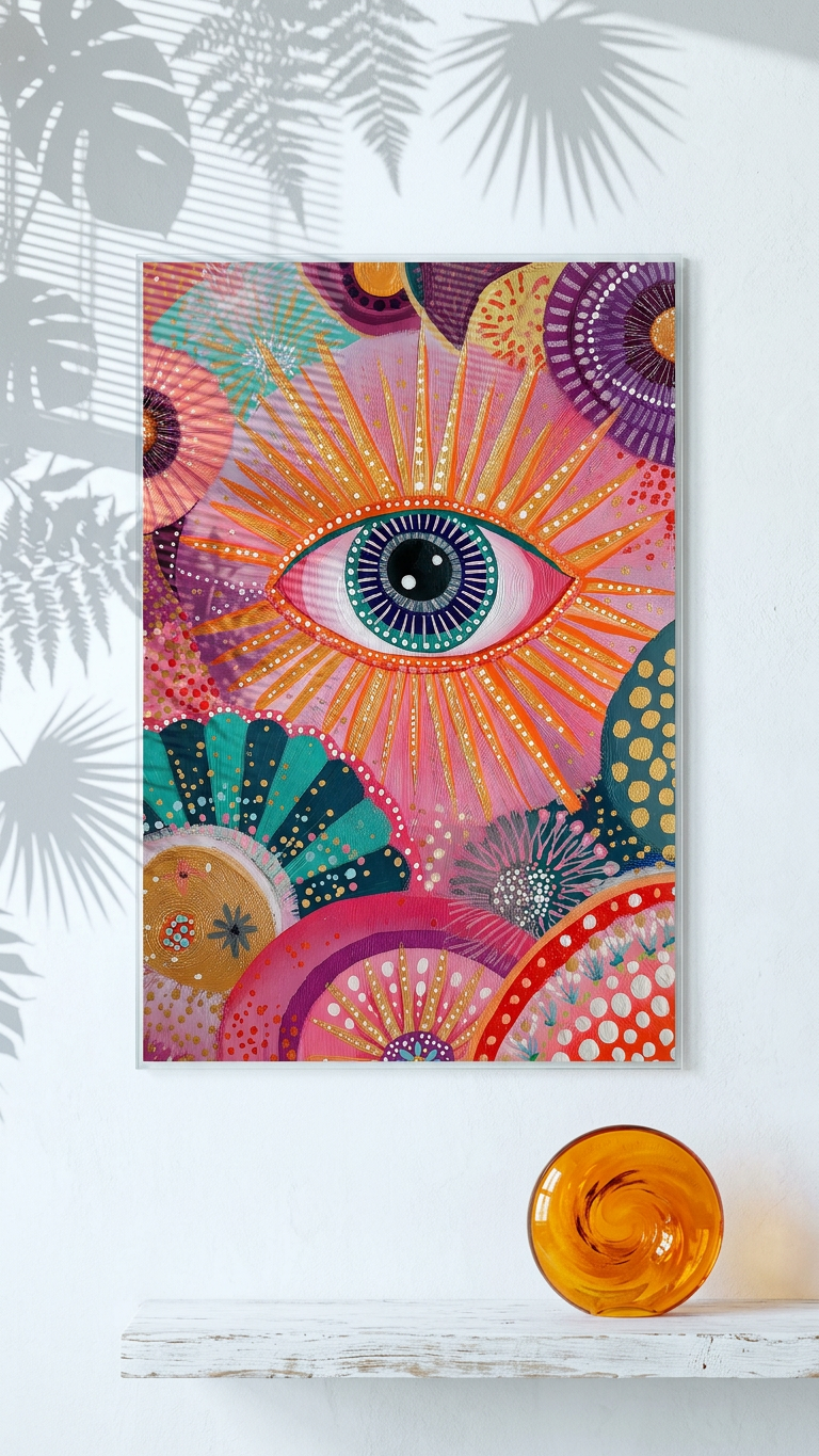 Fuschia & Gold Mystic Eye Painting | Psychedelic Style | Meditation Space Decor | Digital Download