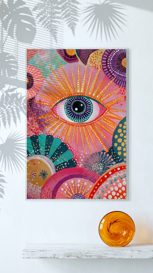 Fuschia & Gold Mystic Eye Painting | Psychedelic Style | Meditation Space Decor | Digital Download