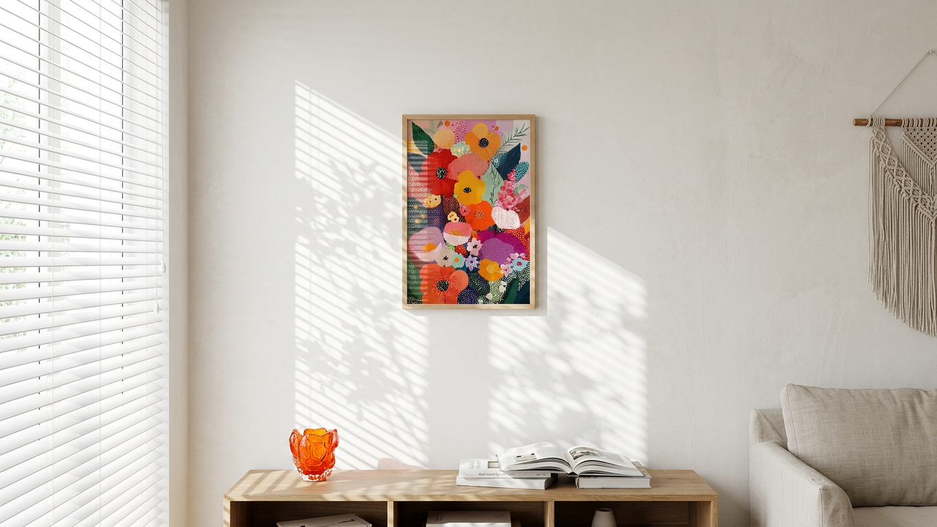 Joyful & Vibrant Abstract Floral Bouquet Art | Crimson & Sunshine Tones | Bold, uplifting, and transformative | Gift for Nature Lovers | Digital Download