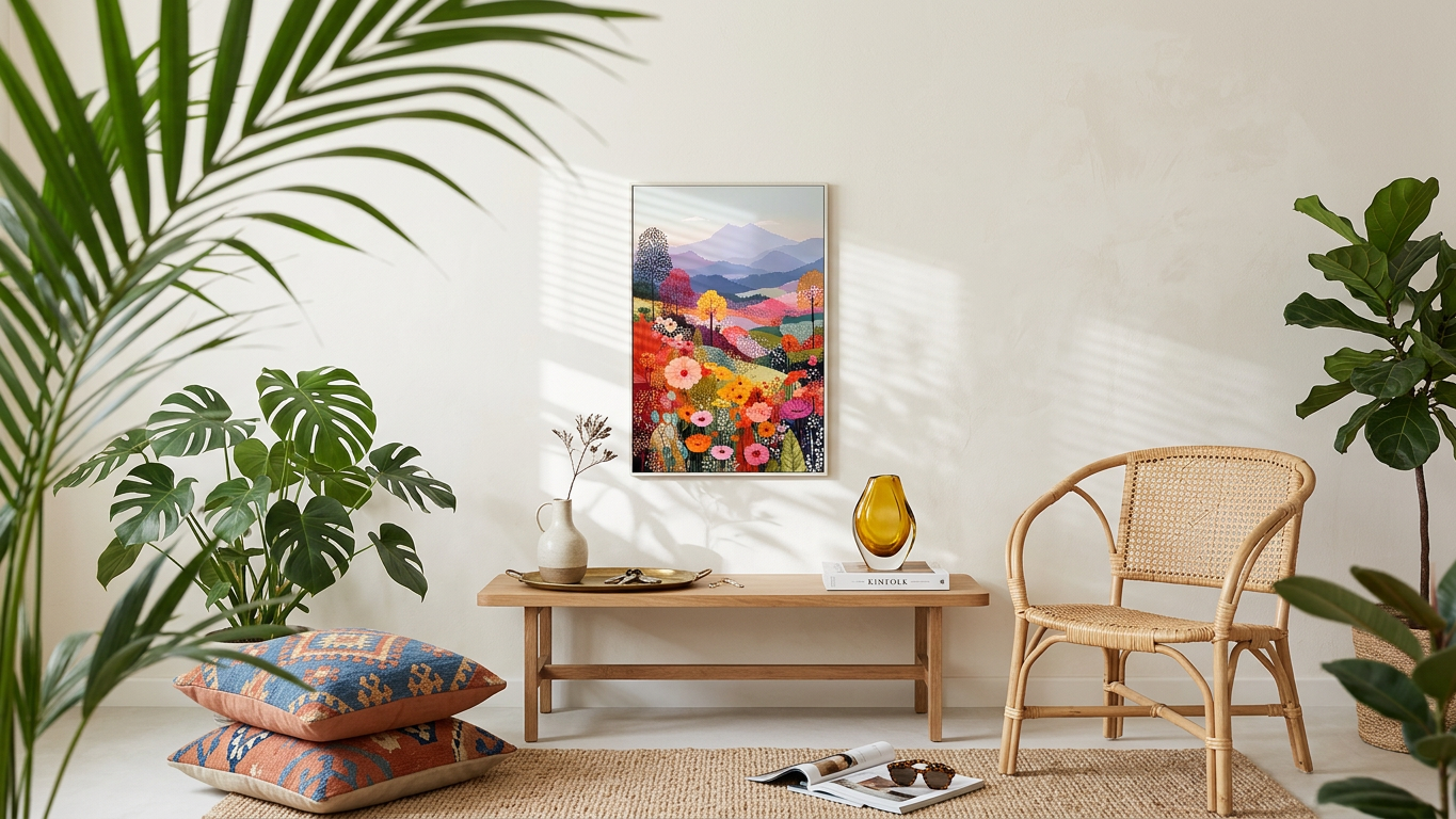 Ethereal & Serene Floral Meadow Art | Pastel Pink & Golden Yellow Tones | Ethereal mountain meadow escape | Gift for Cat Lovers | Digital Download