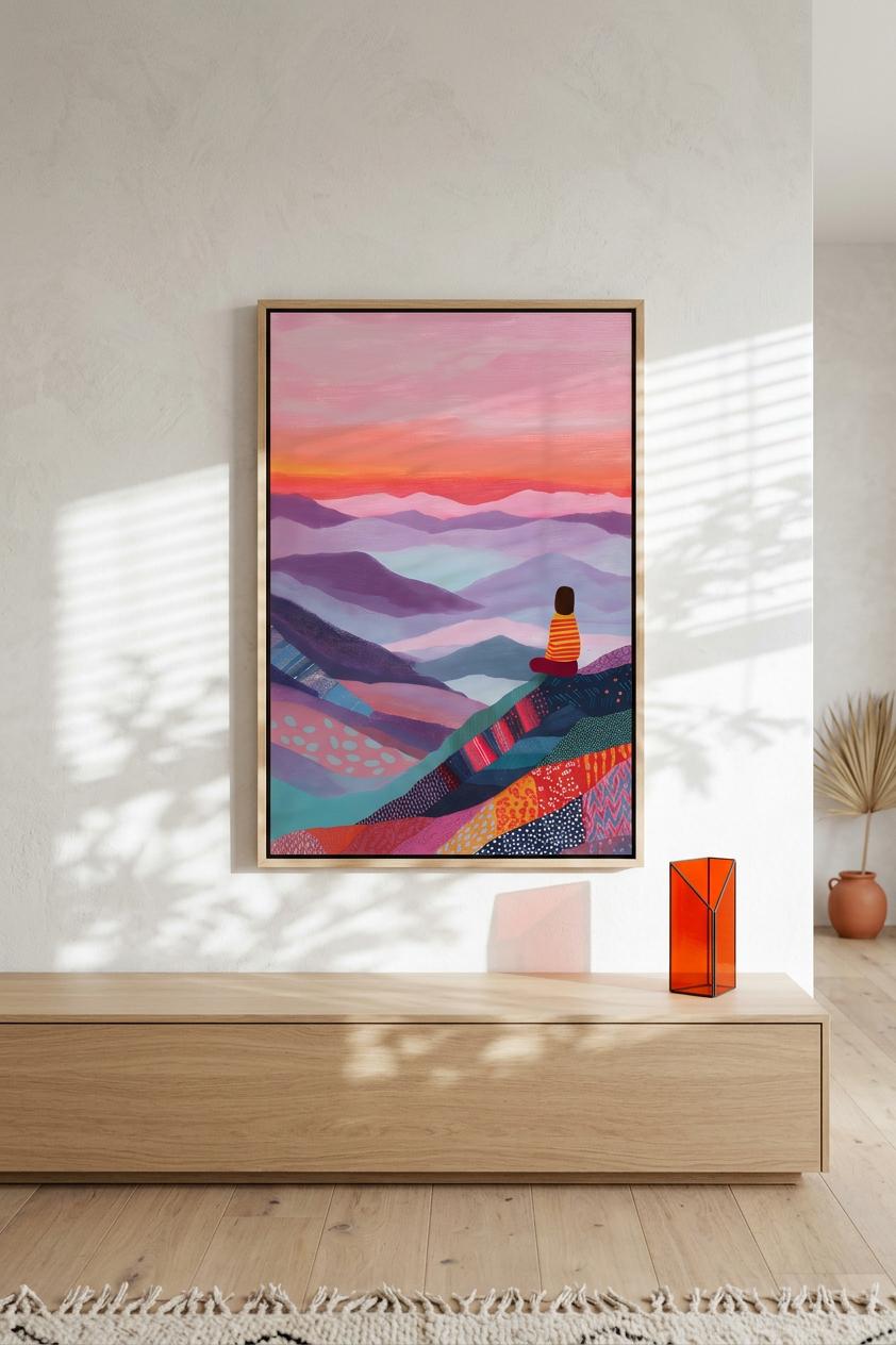 Ethereal & Serene Meditative Figure Art | Rose Quartz & Teal Tones | Serenity in colorful layers | Gift for Serenity Seekers | Digital Download