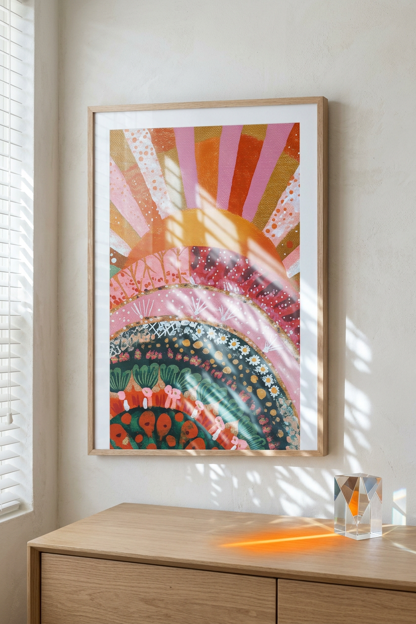 Uplifting & Serene Abstract Sun & Flora Art | Burnt Orange & Coral Tones | Radiant, nature's joyful awakening | Digital Download