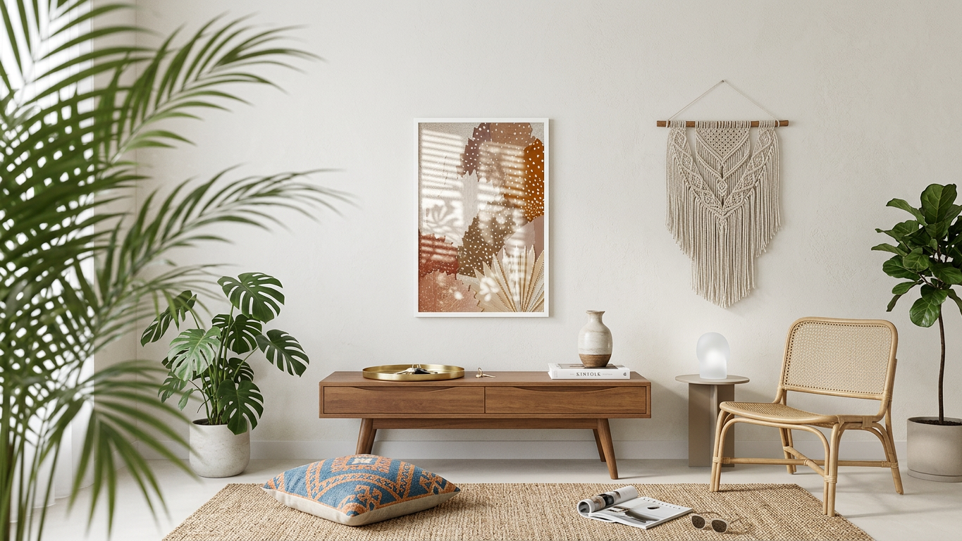 Ethereal & Serene Palm Leaves Collage Art | Burnt Sienna & Beige Tones | Earthy, textured, serene artwork | Gift for Cat Lovers | Digital Download