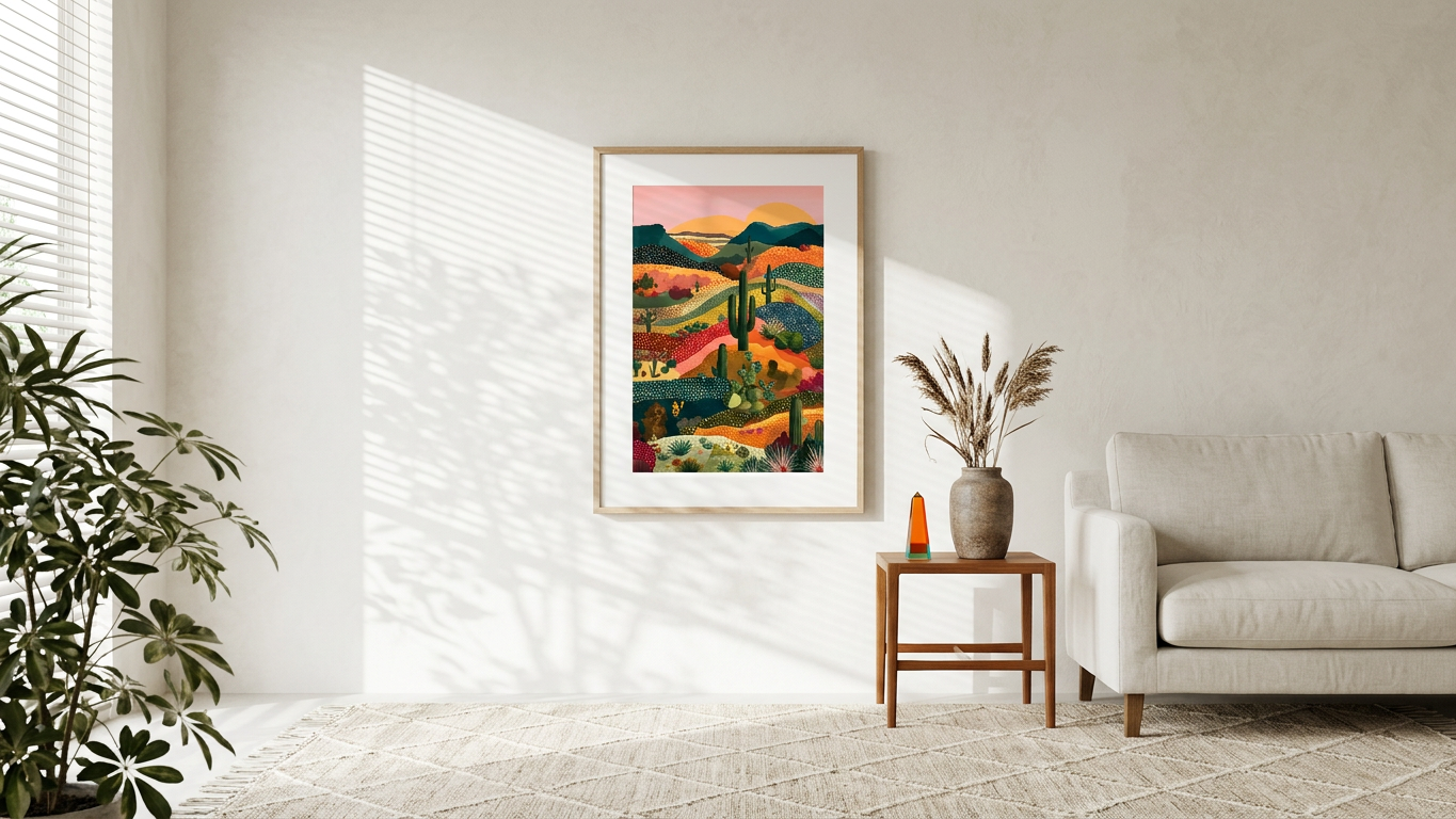 Ethereal & Warm Desert Landscape Art | Terracotta & Sage Tones | Arid beauty, vibrant serenity | Gift for Desert Lovers | Digital Download