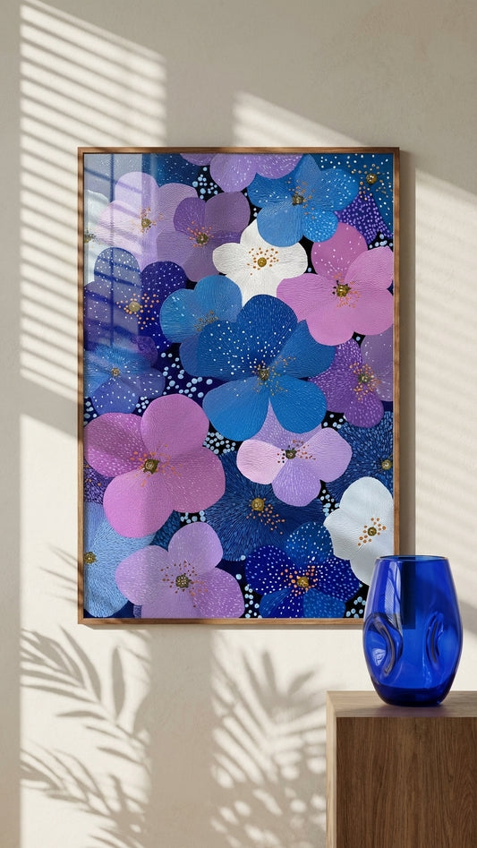 Whimsical & Ethereal Floral Bloom Art | Indigo & Lavender Tones | Ethereal floral tranquility | Gift for Nature Lovers | Digital Download