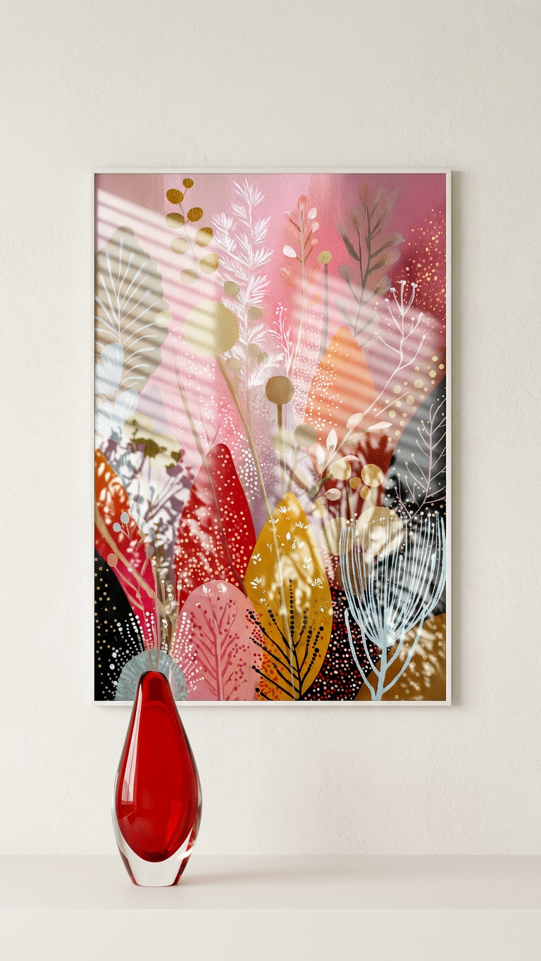 Ethereal & Joyful Abstract Botanical Garden Art | Dusty Rose & Ochre Tones | A daily dose of joy | Gift for Cat Lovers | Digital Download