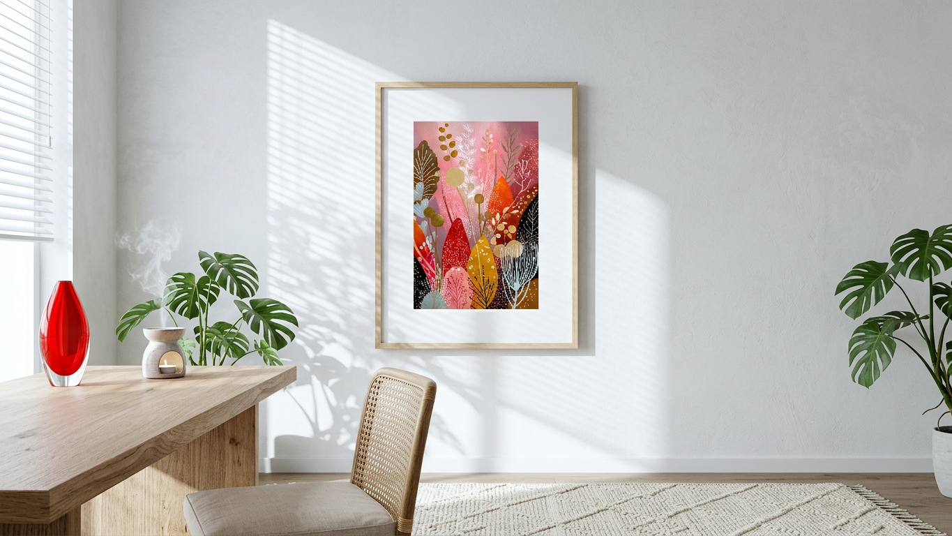 Ethereal & Joyful Abstract Botanical Garden Art | Dusty Rose & Ochre Tones | A daily dose of joy | Gift for Cat Lovers | Digital Download